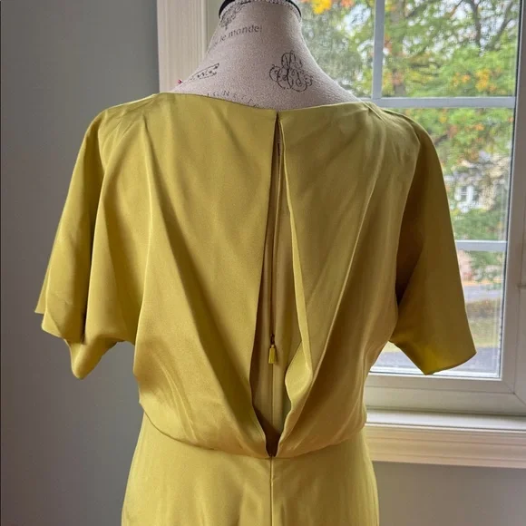 Lafayette 148 butterfly stretch ecru green silk midi long dress NWOT size 6 - Picture 7 of 14